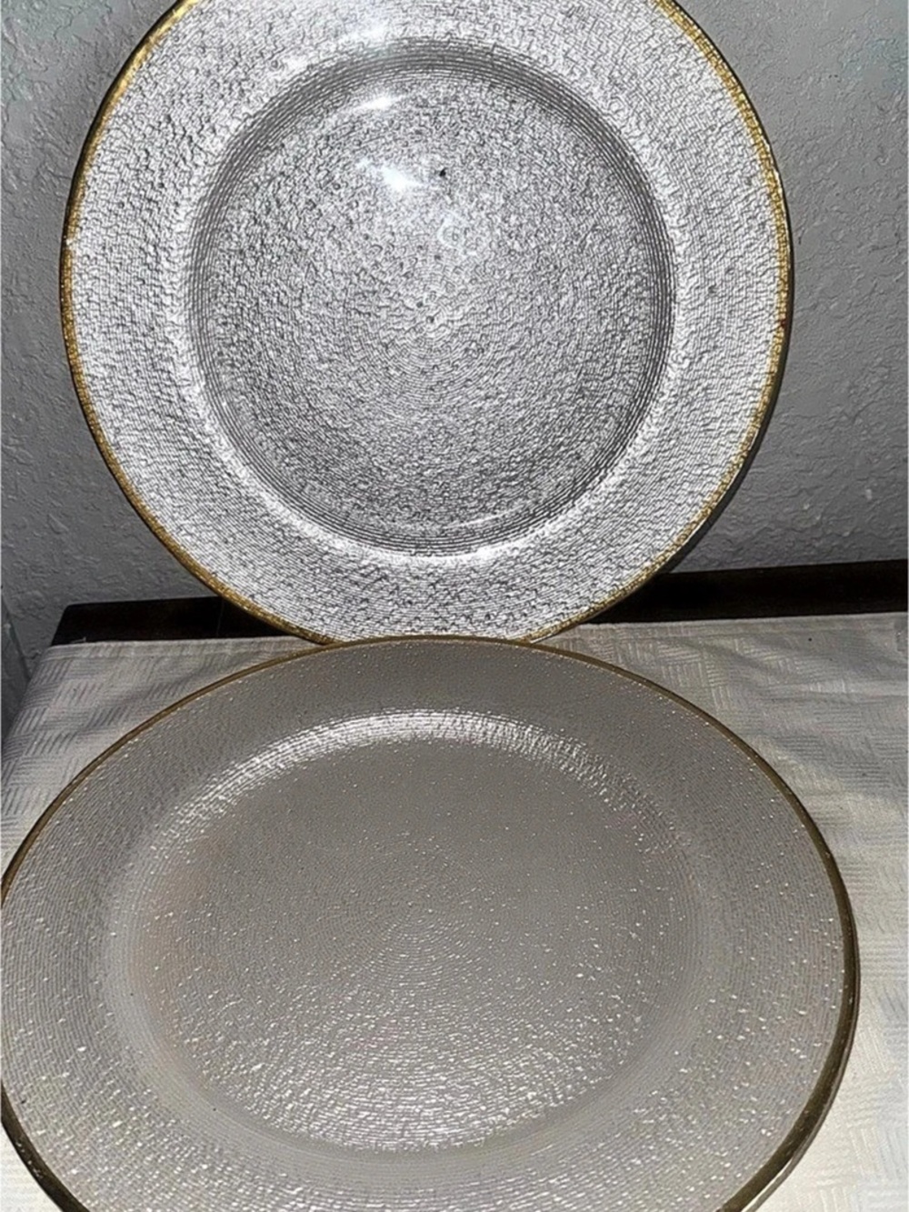 Textured Clear Glass Plates with Gold-Tone Rim - Picture 1 of 2